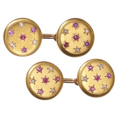 Vintage Ruby Diamond And Gold Cufflinks, Circa 1935