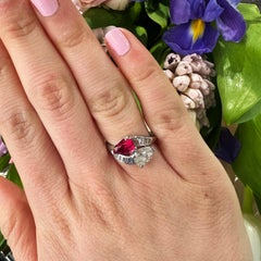 Vintage Ruby, Diamond and Platinum Crossover Ring, Circa 1950
