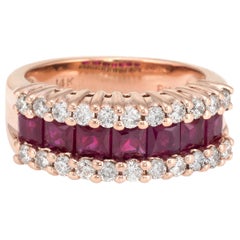 Retro Ruby Diamond Band 14 Karat Rose Gold Ring Alternative Wedding Jewelry