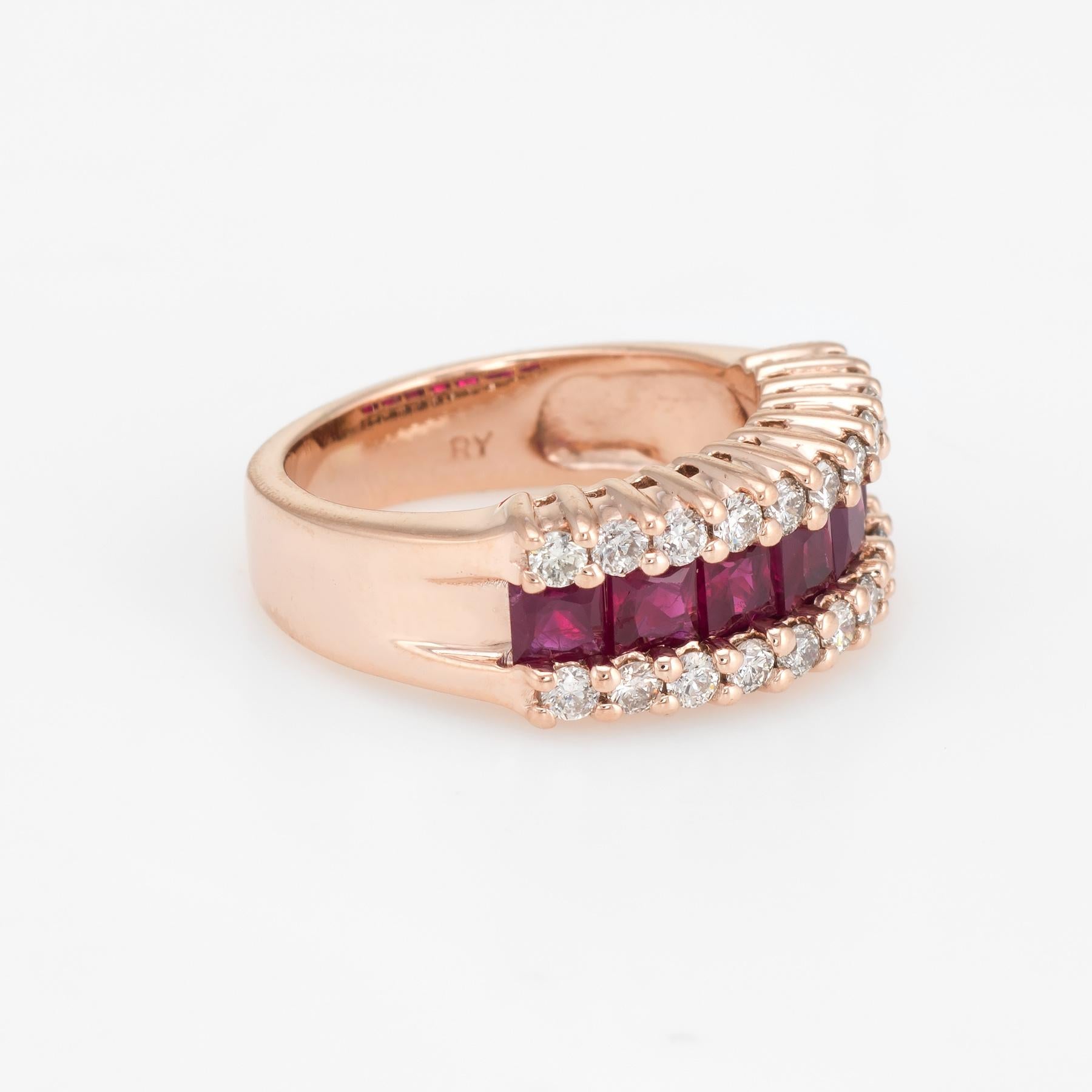 Modern Vintage Ruby Diamond Band 14 Karat Rose Gold Ring Alternative Wedding Jewelry
