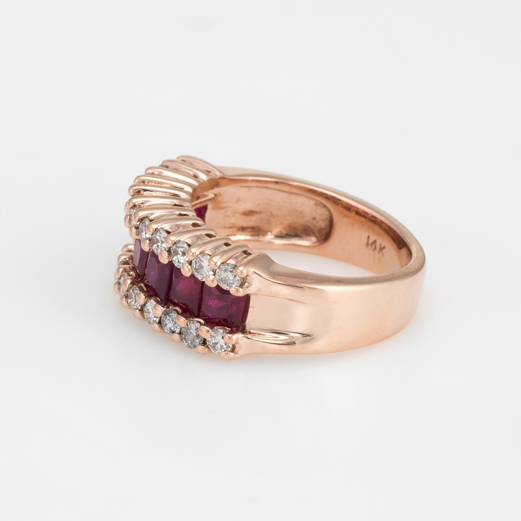 Cushion Cut Vintage Ruby Diamond Band 14 Karat Rose Gold Ring Alternative Wedding Jewelry