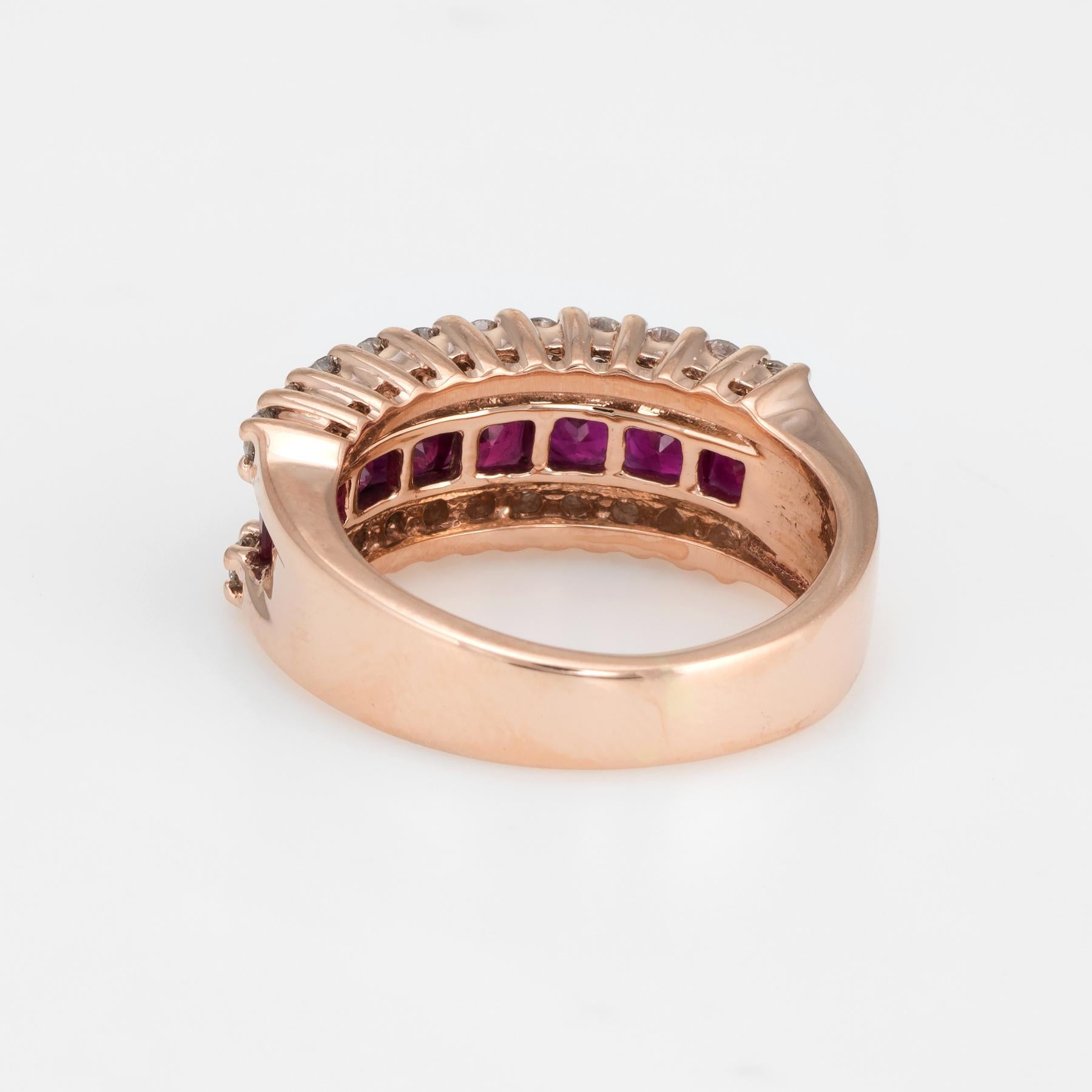Vintage Ruby Diamond Band 14 Karat Rose Gold Ring Alternative Wedding Jewelry In Excellent Condition In Torrance, CA