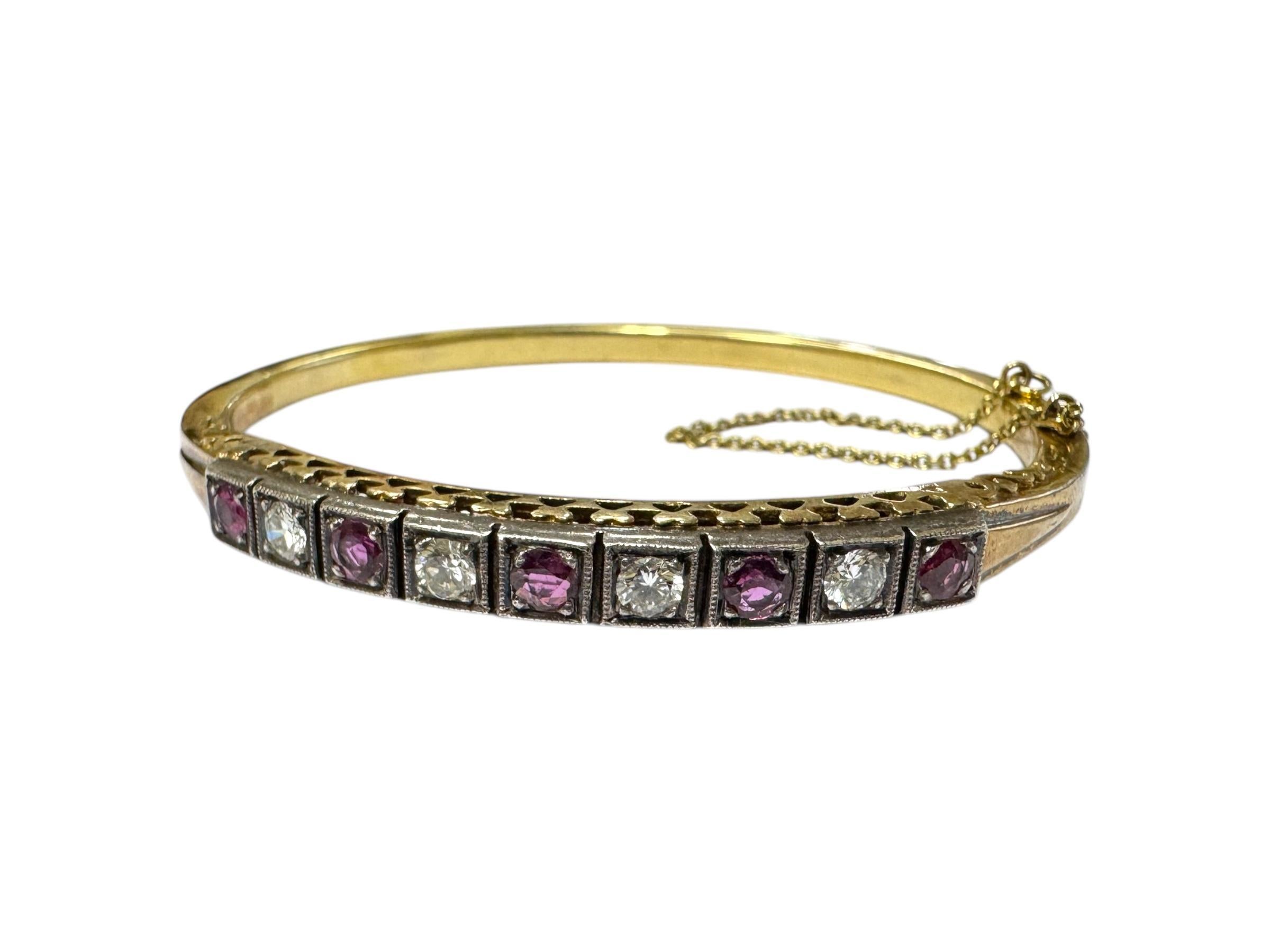 Vintage Rubin & Diamant Armreif Armband 14K Gelbgold im Zustand „Gut“ im Angebot in Montgomery, AL