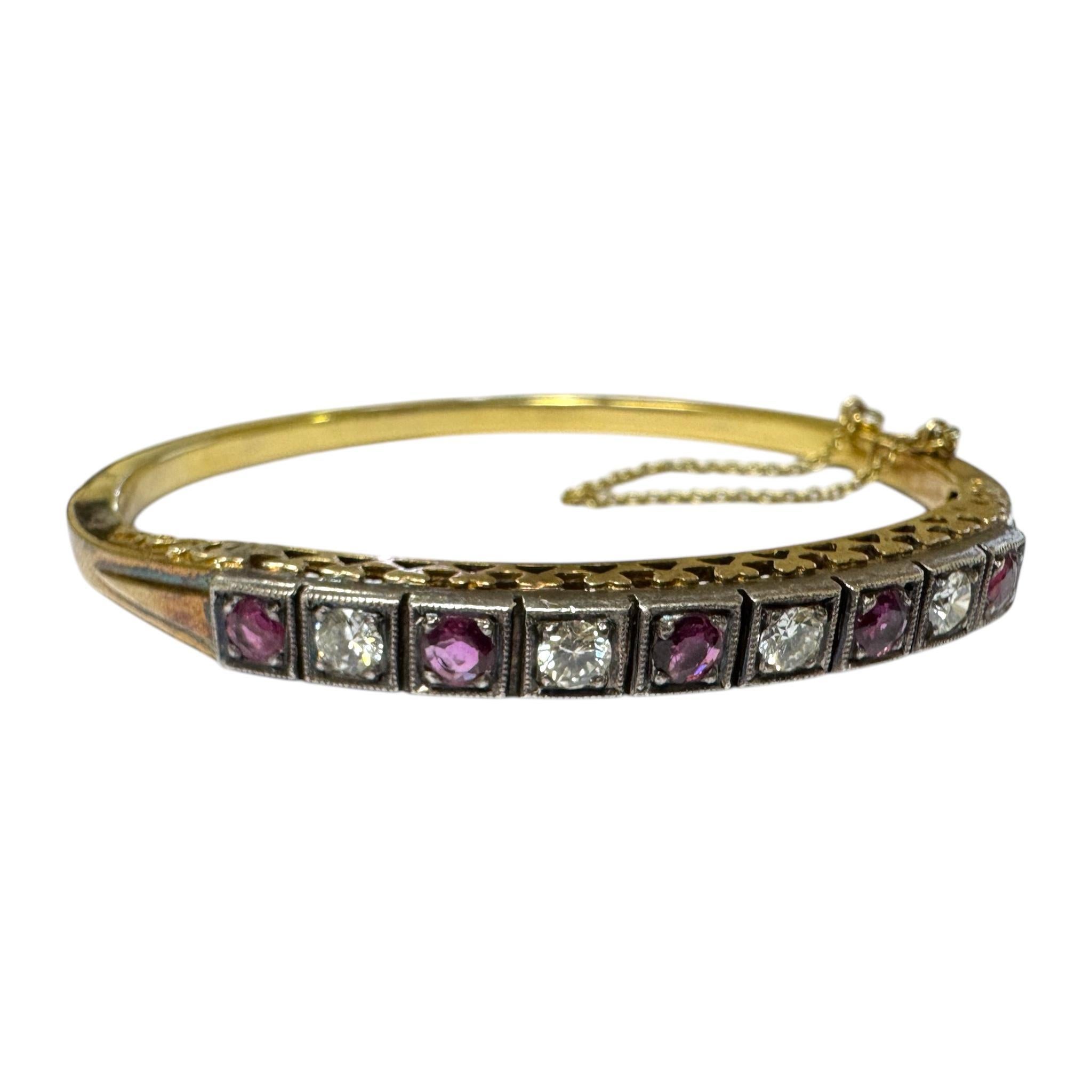 Vintage Rubin & Diamant Armreif Armband 14K Gelbgold Damen im Angebot