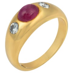 Vintage ruby diamond bezel set 18k yellow gold ring