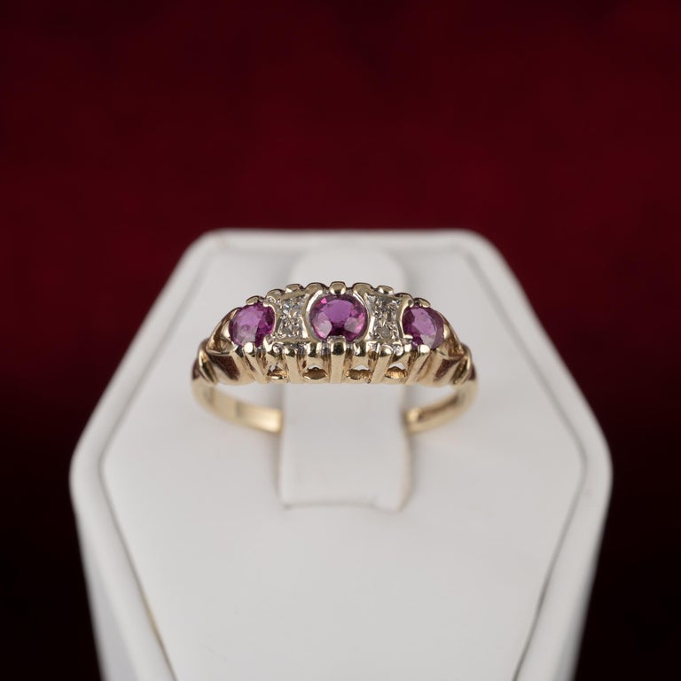 Vintage Ruby Diamond Boat Shape Ring Crafted In Yellow Gold - US size 7 ...