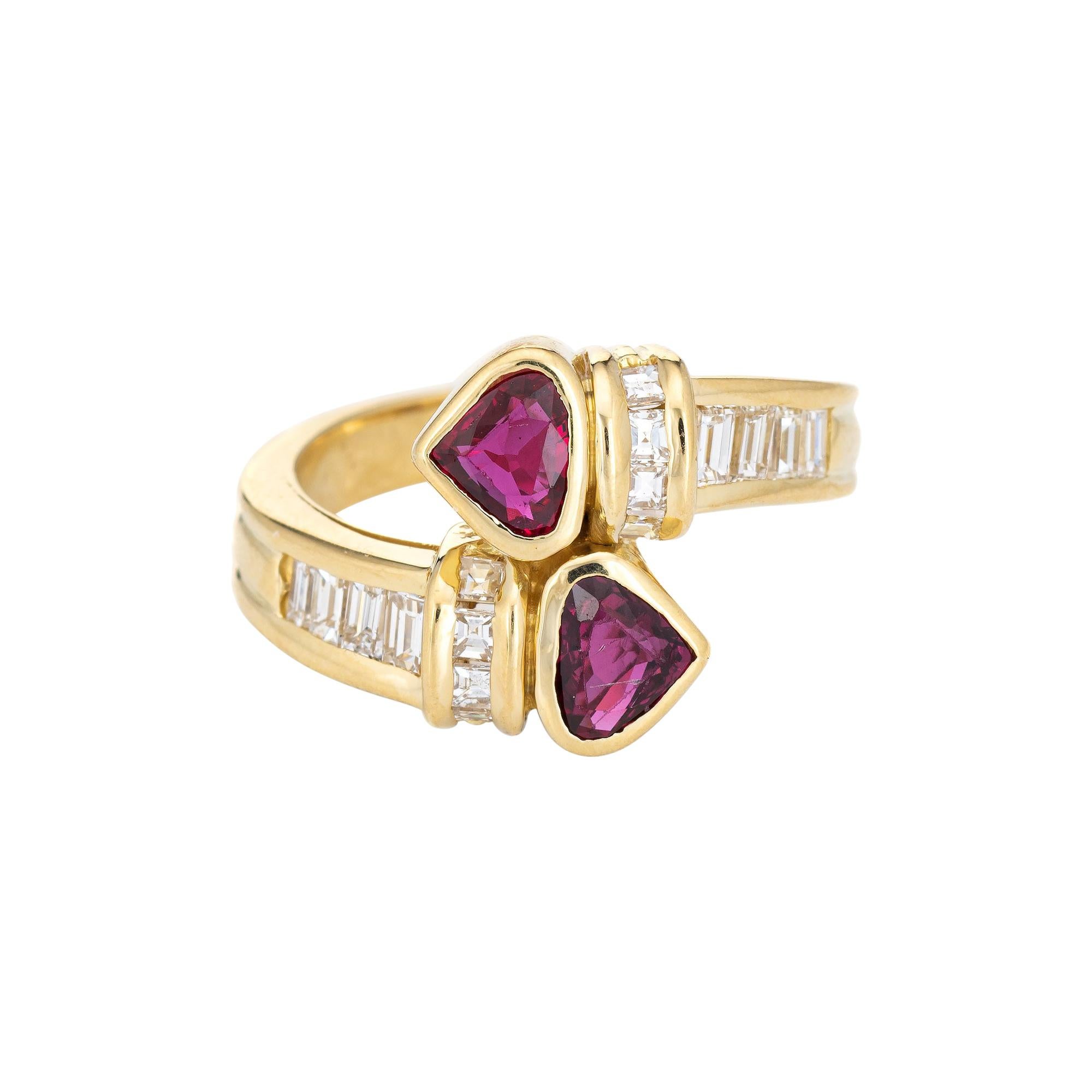 Vintage Ruby Diamond Bypass Ring 18k Yellow Gold Moi et Toi Band Fine Jewelry
