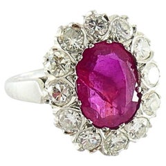 Vintage Ruby Diamond Cluster Ring 14k Gold