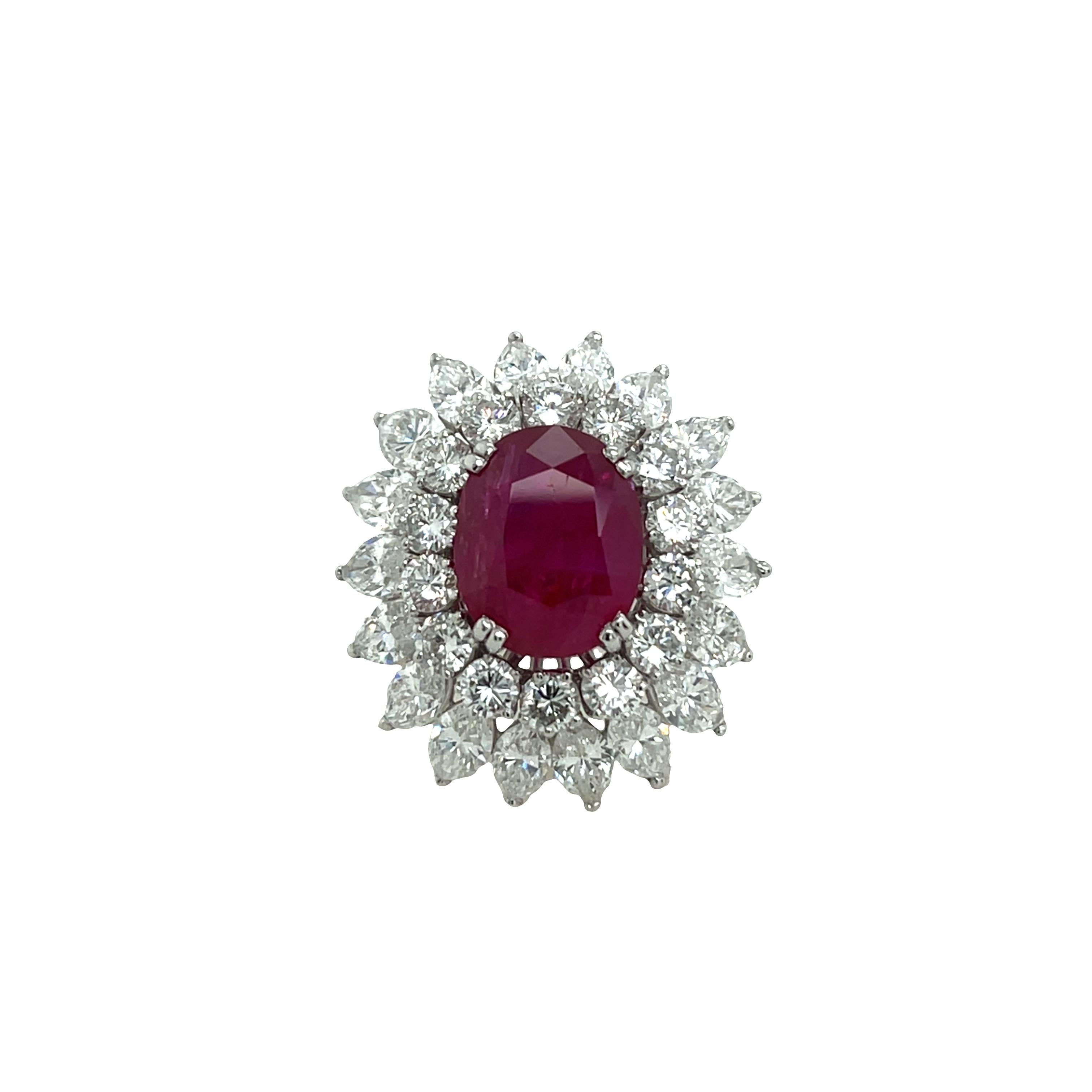 Vintage Rubin & Diamant Cluster Ring in Platin im Angebot 5
