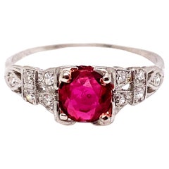 Vintage Ruby Diamond Cocktail Engagement Ring 1ct Deco Platinum Antique