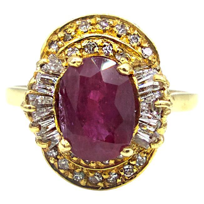 Vintage Ruby Diamond Cocktail Ring For Sale