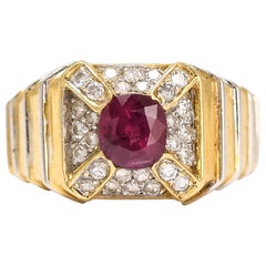 Vintage Ruby Diamond Cross Cluster Ring