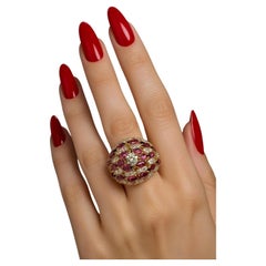 Vintage Ruby & Diamond Domed Cocktail Ring in 18K Gold