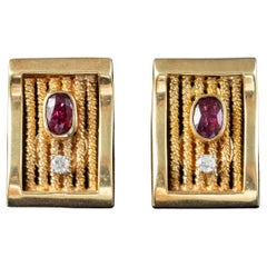 Vintage Ruby Diamond Earrings 14 Carat Gold 1.2 Carat Ruby