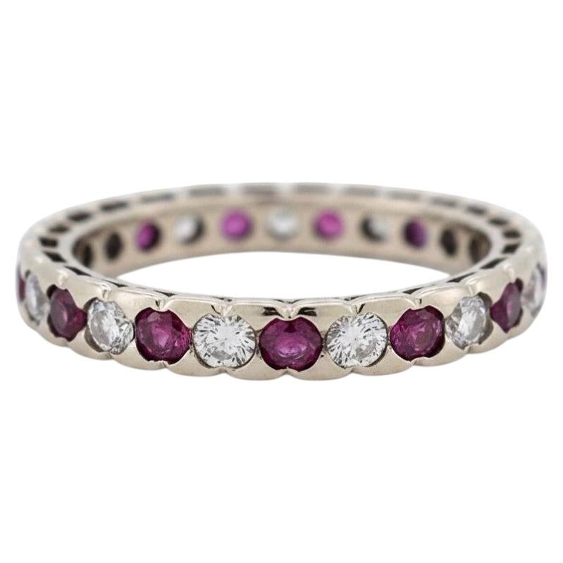 Vintage Ruby & Diamond Eternity Ring 18k Gold - 1990s