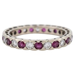 Vintage Ruby & Diamond Eternity Ring 18k Gold - 1990s