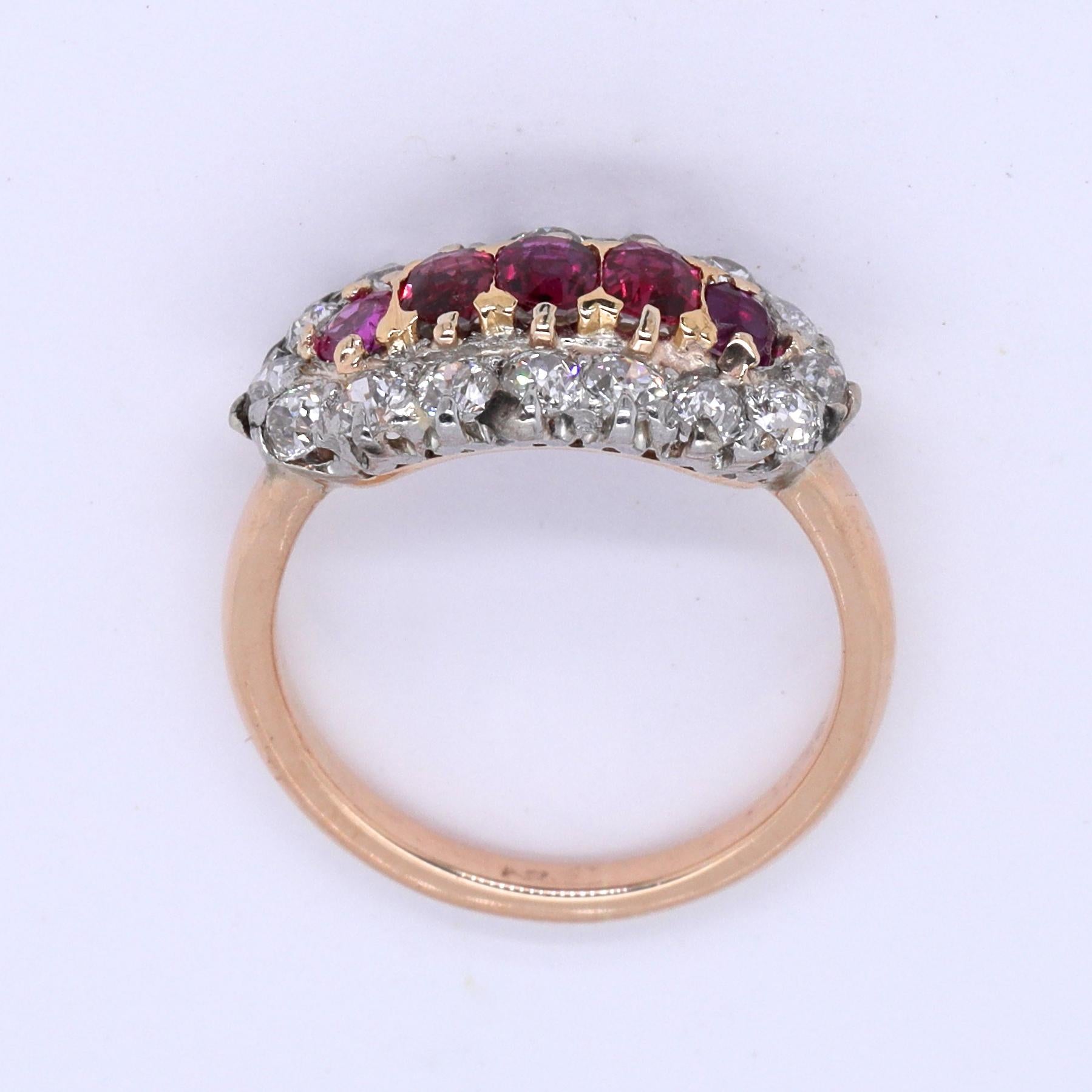 Vintage Ruby Diamond Five-Stone 18 Karat Gold Cluster Ring In Good Condition In Beverly Hills, CA