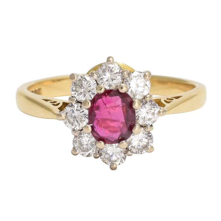 Vintage Ruby Diamond Flower Cluster Ring at 1stDibs | vintage diamond