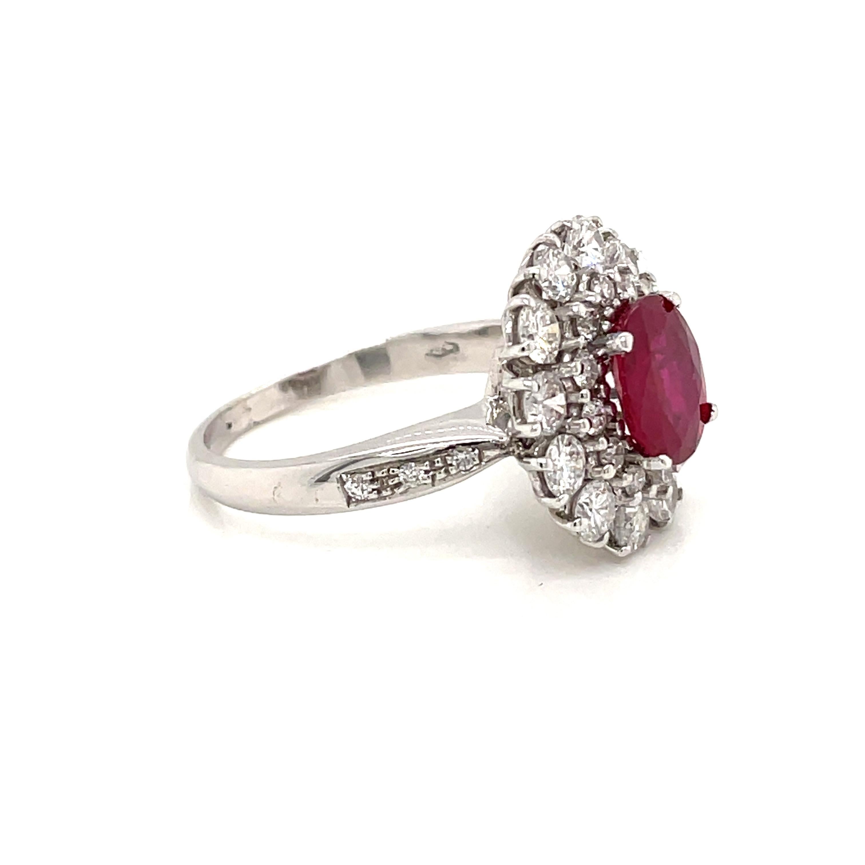 Vintage Ruby Diamond Gold Cluster Ring For Sale 1