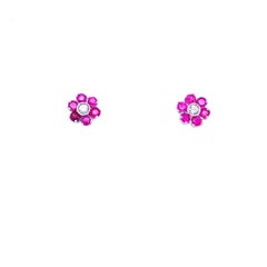 Vintage Ruby Diamond Gold Cluster Stud Earrings