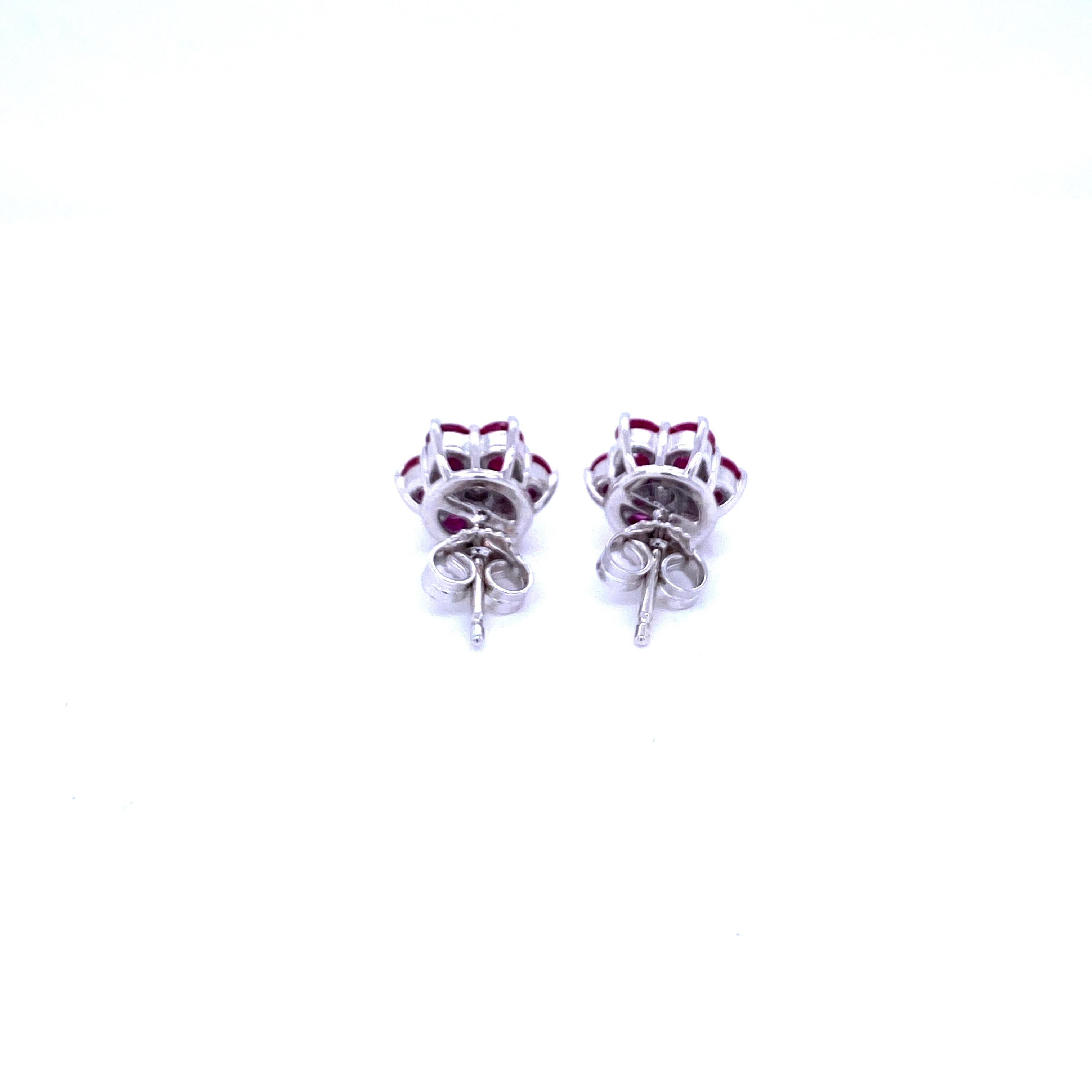 Round Cut Vintage Ruby Diamond Gold Cluster Stud Earrings For Sale