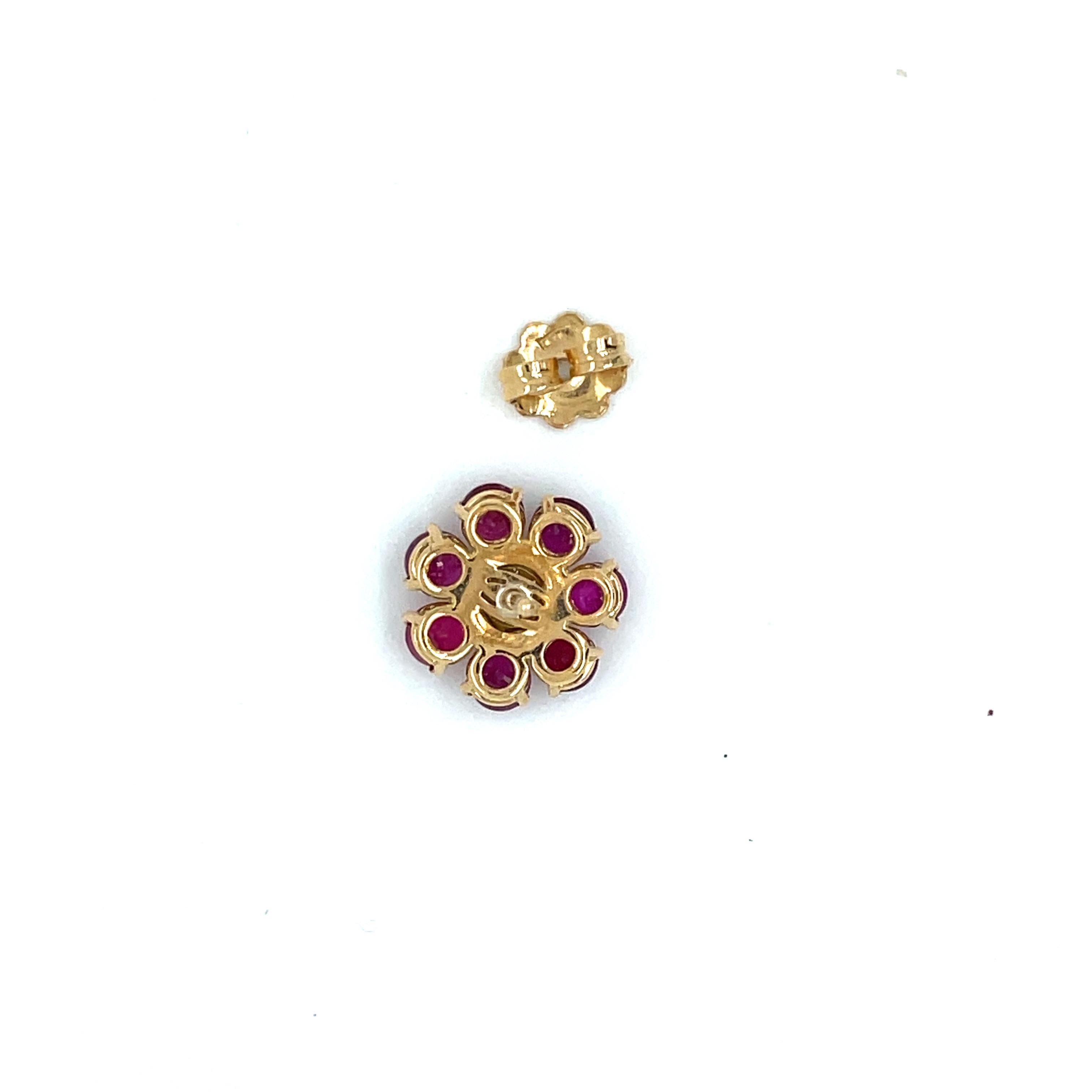 Women's Vintage Ruby Diamond Gold Cluster Stud Earrings For Sale