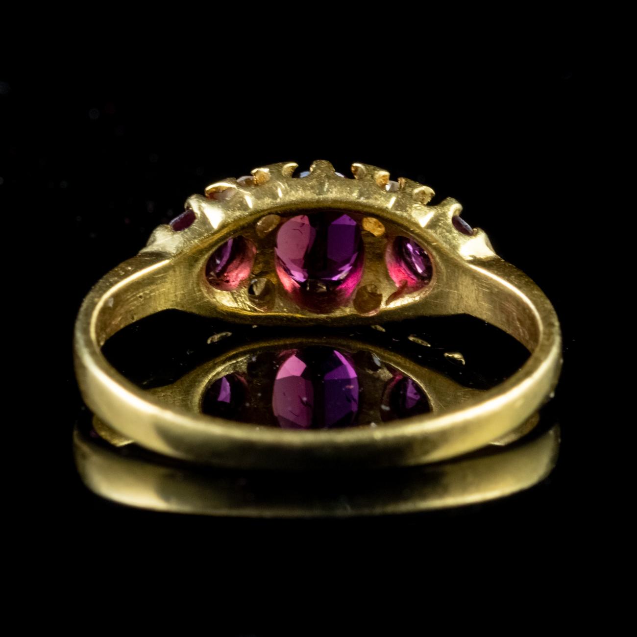 Victorian Vintage Ruby Diamond Gypsy Trilogy Ring 18 Carat Gold, London, 1972