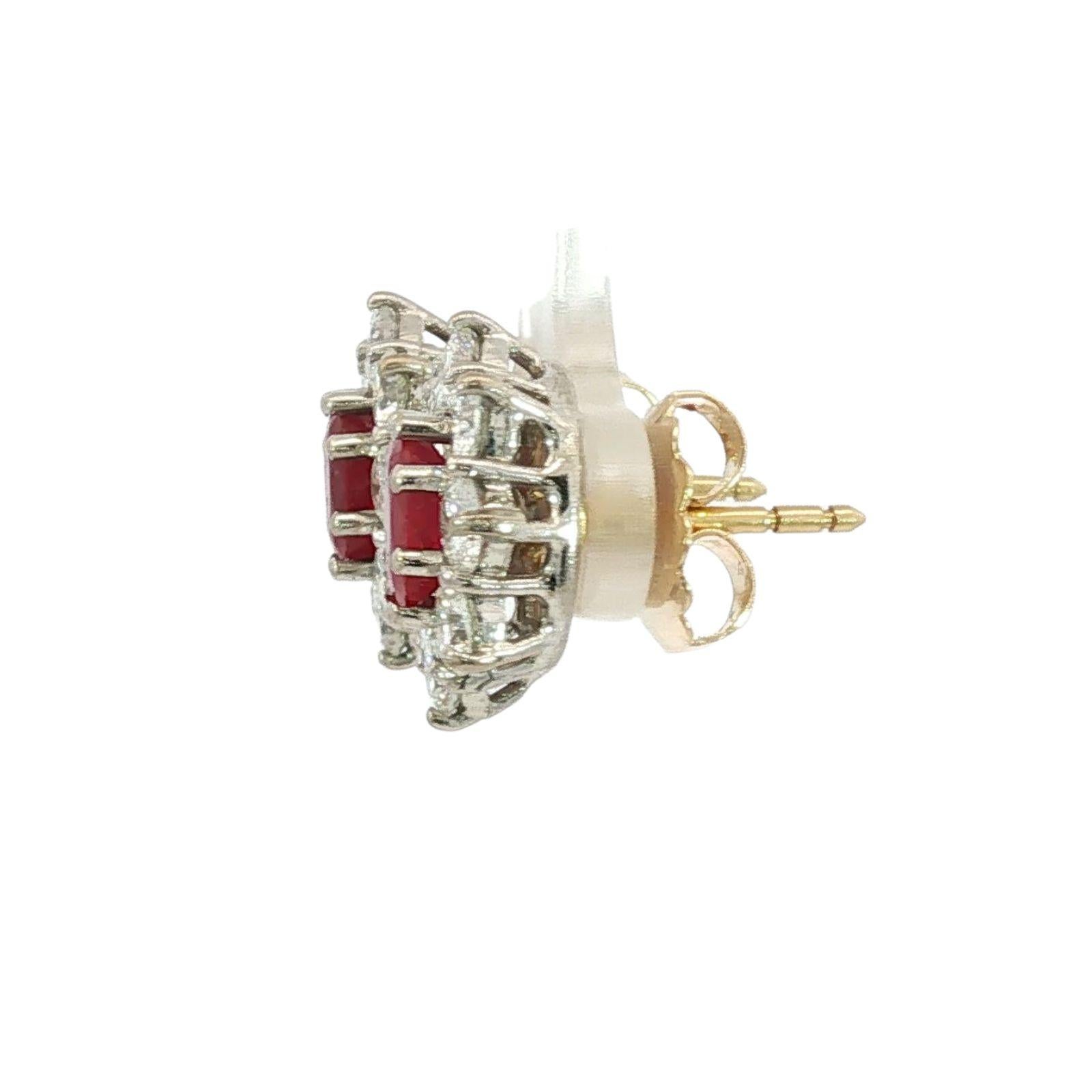Vintage Rubin Diamant Halo Ohrstecker Platin 14K Backs Burma erhitzt ~4.4ctw Damen im Angebot