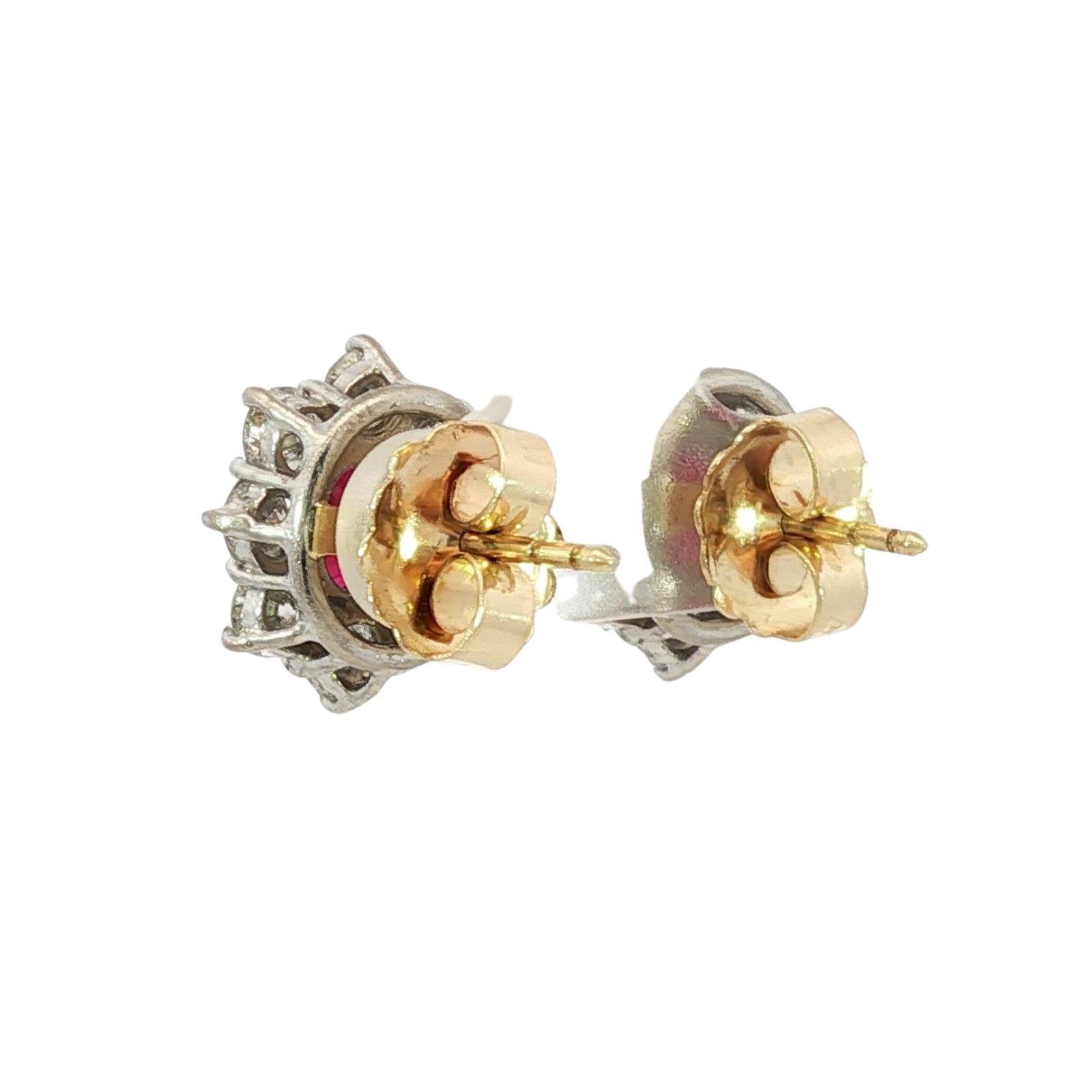 Vintage Rubin Diamant Halo Ohrstecker Platin 14K Backs Burma erhitzt ~4.4ctw im Angebot 1