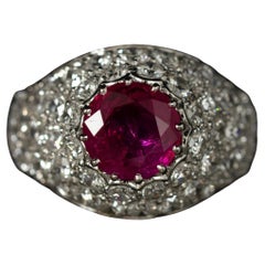 Vintage Ruby Diamond Pave Bombe Cocktail Ring Platinum Portuguese 20th Century Vintage Ruby Diamond Pave Bombe Cocktail Ring Platinum Portuguese 20th Century