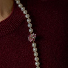 Vintage ruby diamond pearl 14k yellow gold necklace