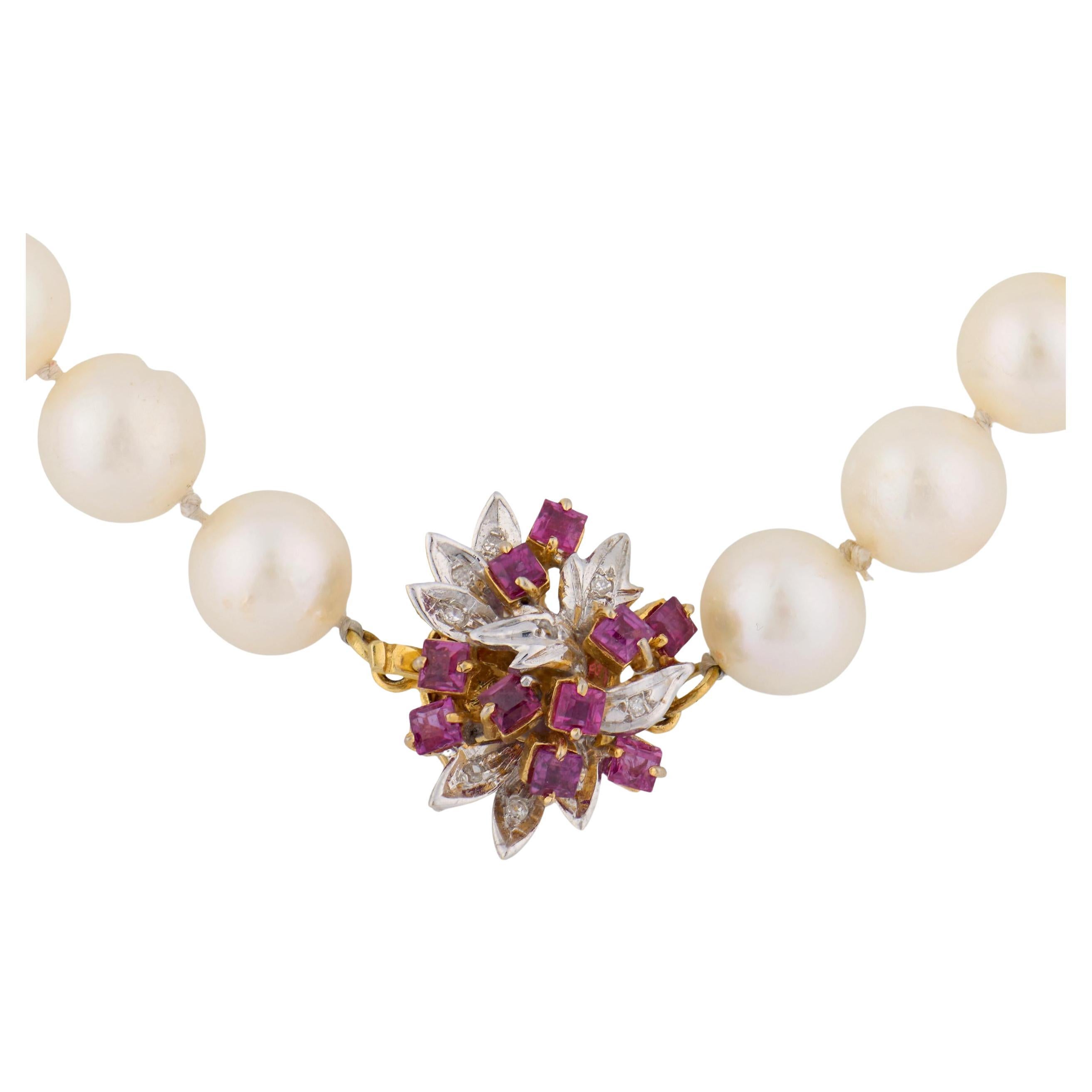 Vintage ruby diamond pearl 14k yellow gold necklace