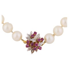 Vintage ruby diamond pearl 14k yellow gold necklace