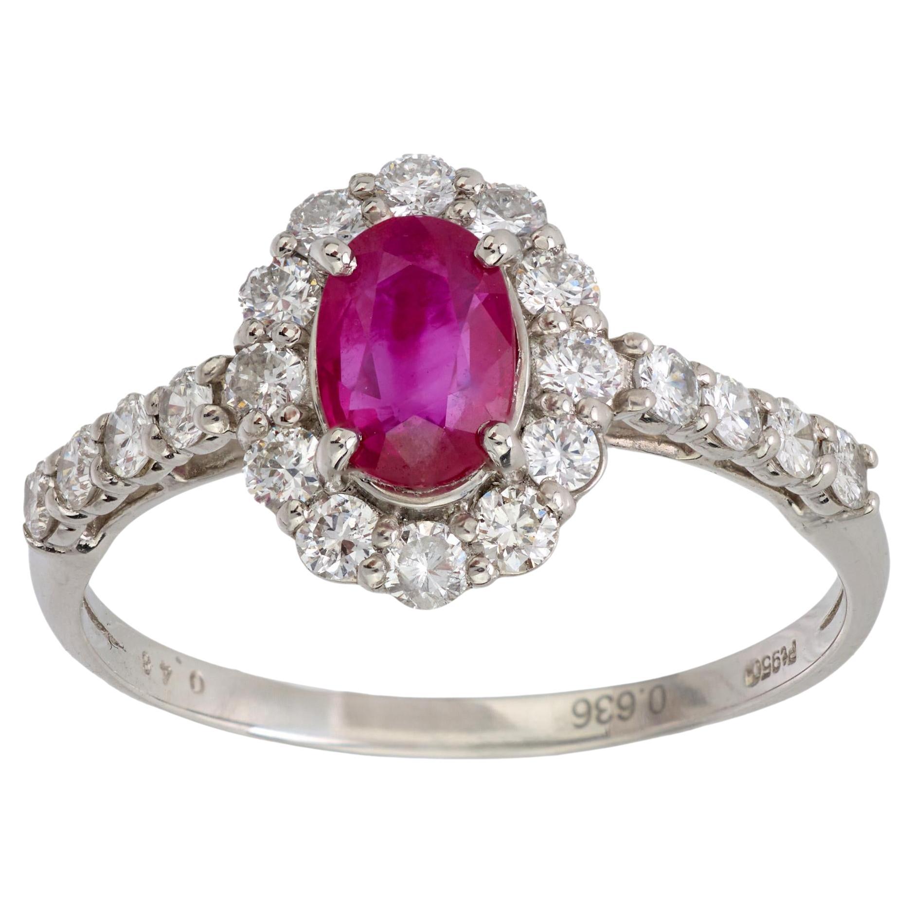 Vintage ruby diamond platinum cluster ring