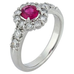 Vintage ruby diamond platinum cluster ring