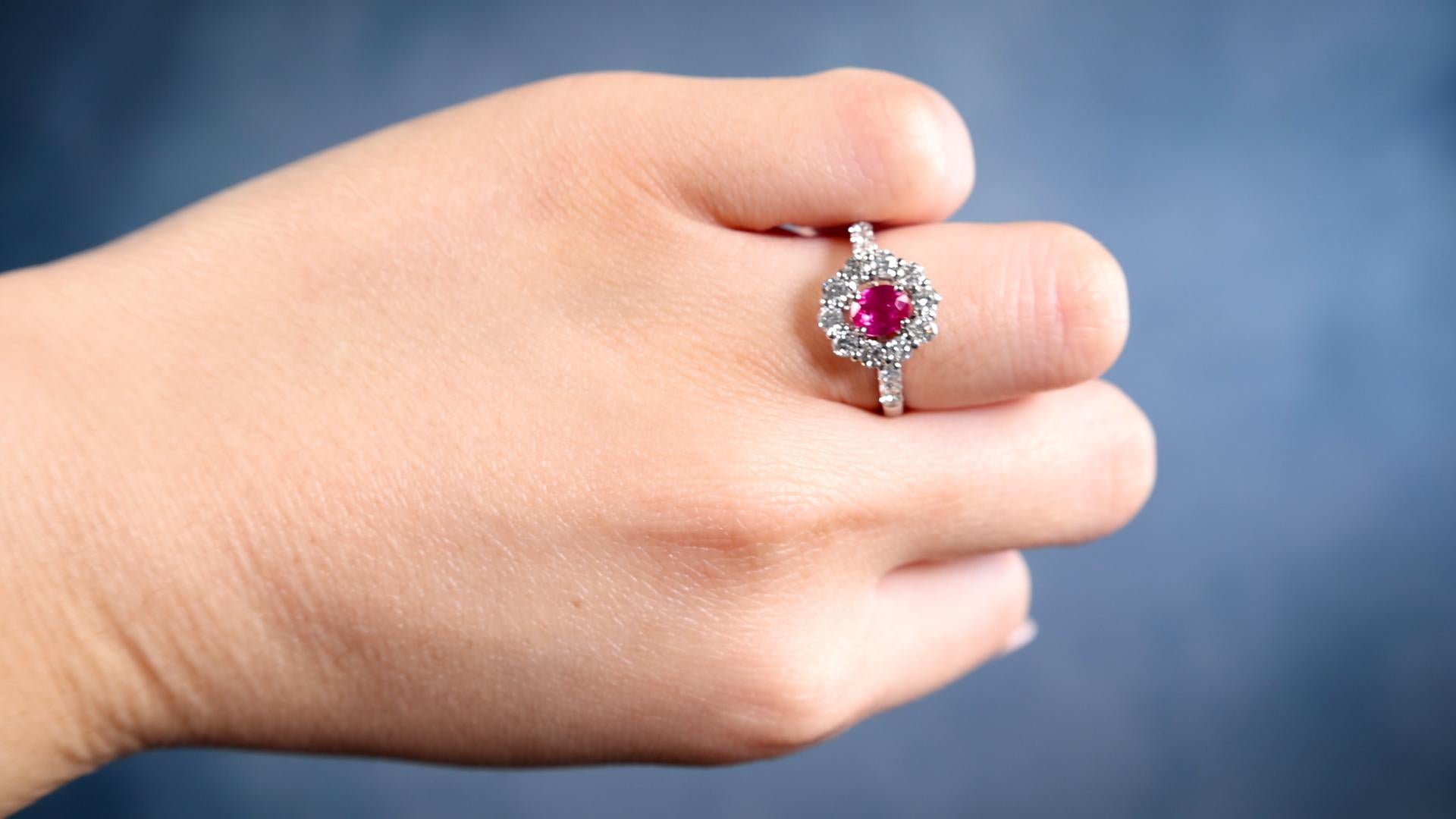 Mixed Cut Vintage Ruby Diamond Platinum Ring For Sale