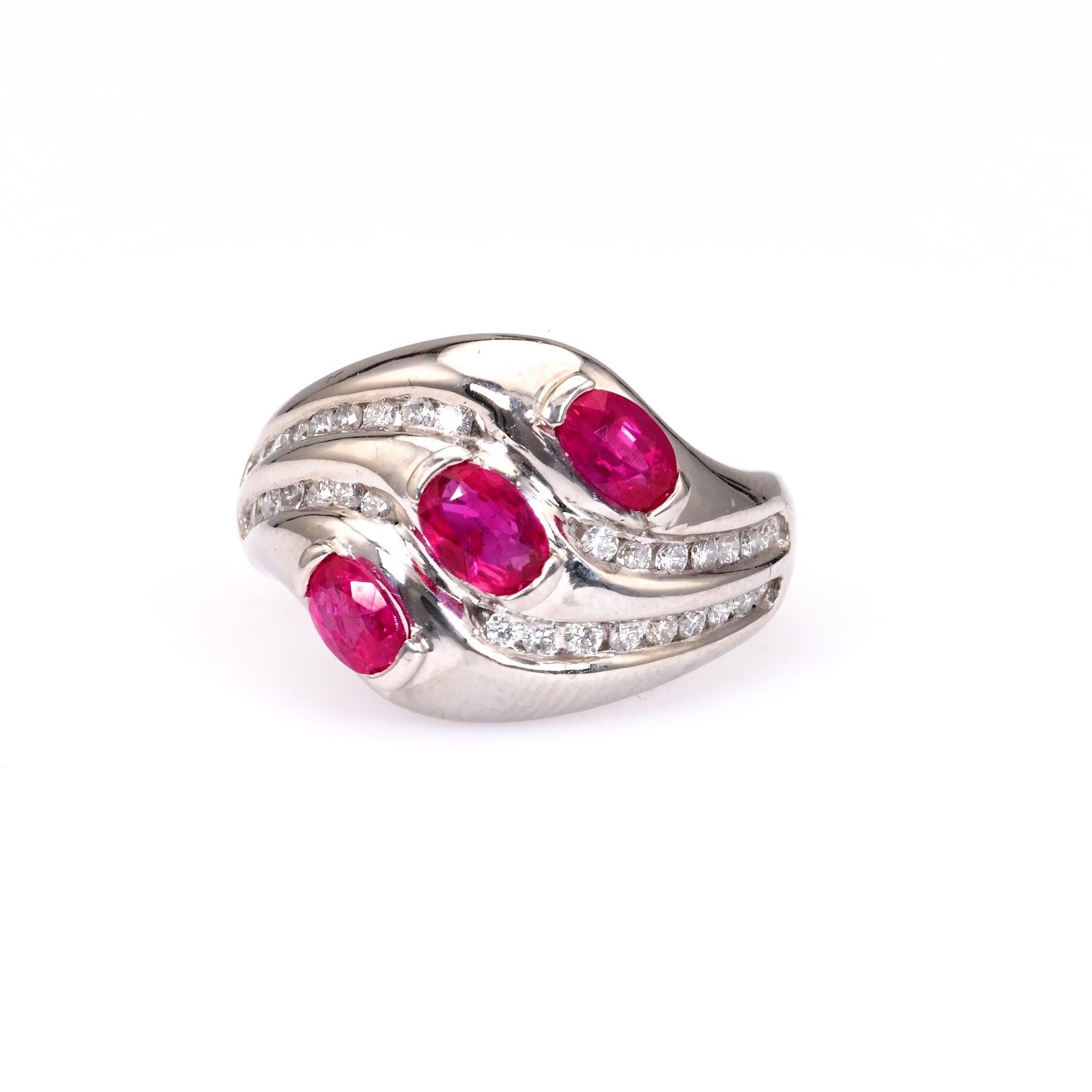 Women's Vintage Ruby Diamond Platinum Ring