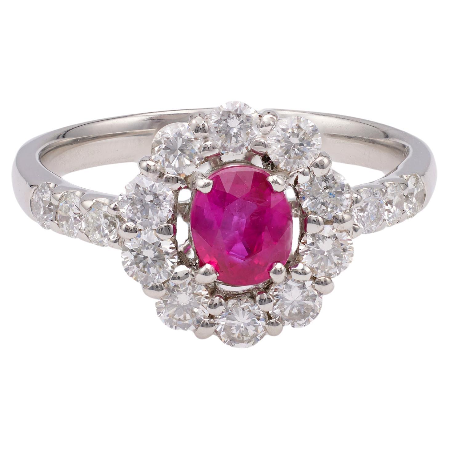 Vintage Ruby Diamond Platinum Ring For Sale