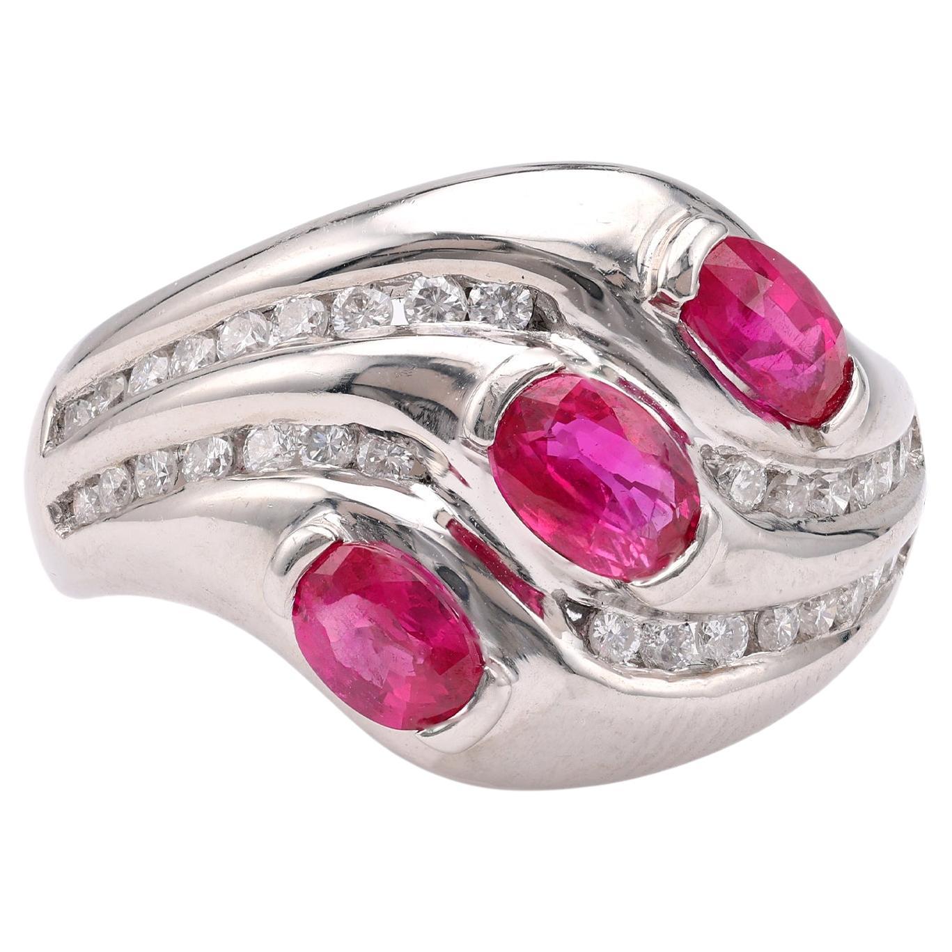 Vintage Ruby Diamond Platinum Ring For Sale