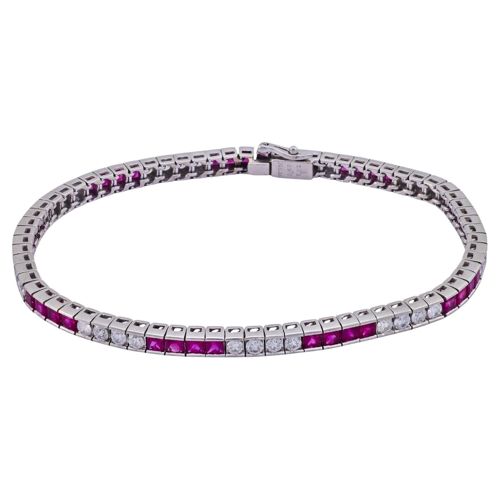 Vintage ruby diamond platinum tennis bracelet