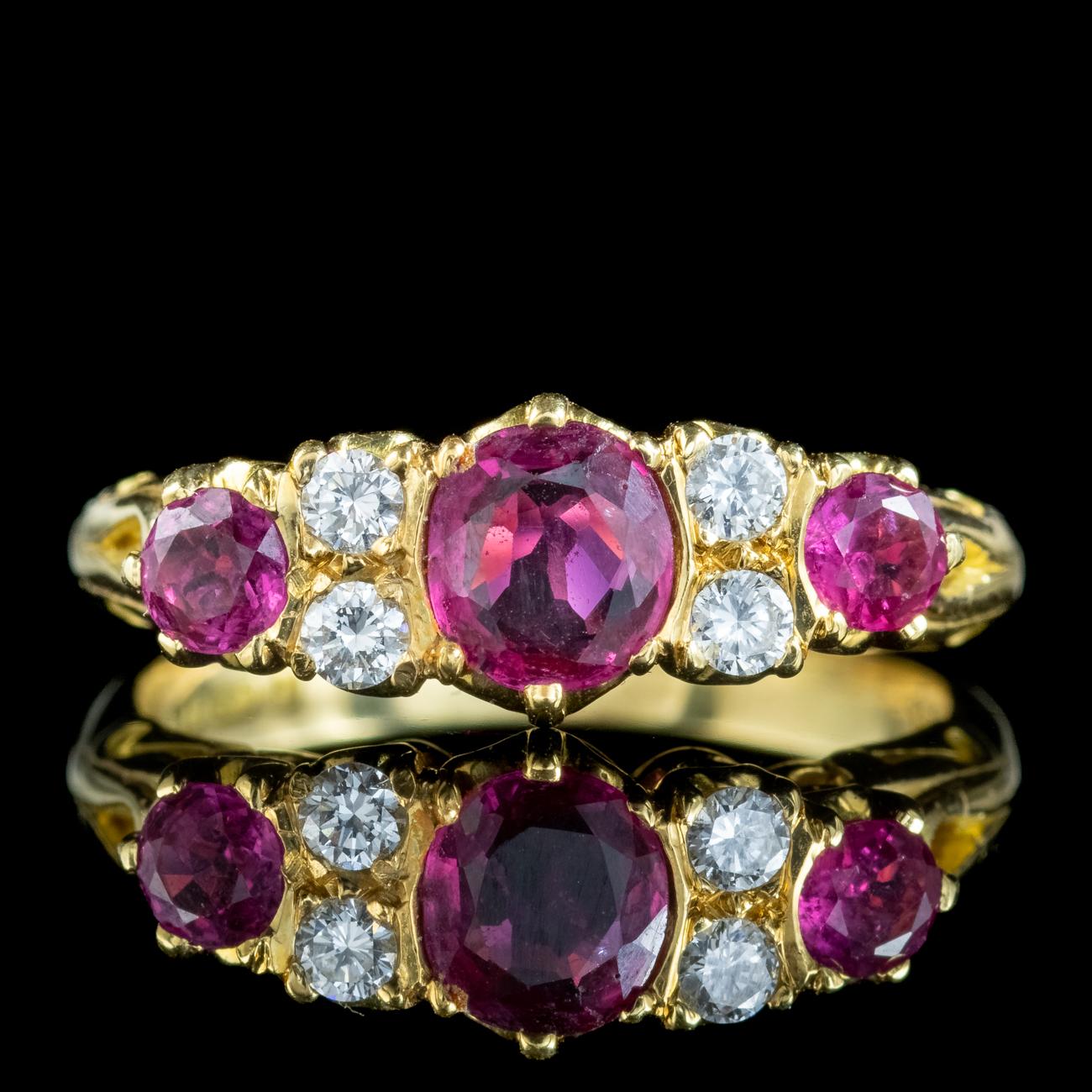 Brilliant Cut Vintage Ruby Diamond Ring 1.2ct Ruby Dated 1989 with Certificate For Sale