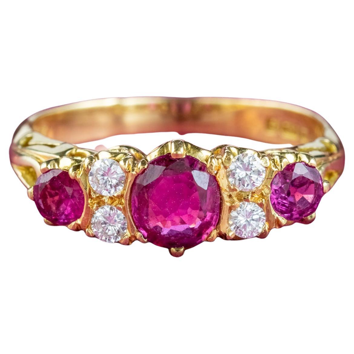 Rubin-Diamant-Ring im Vintage-Stil mit 1,2 Karat Rubin, datiert 1989