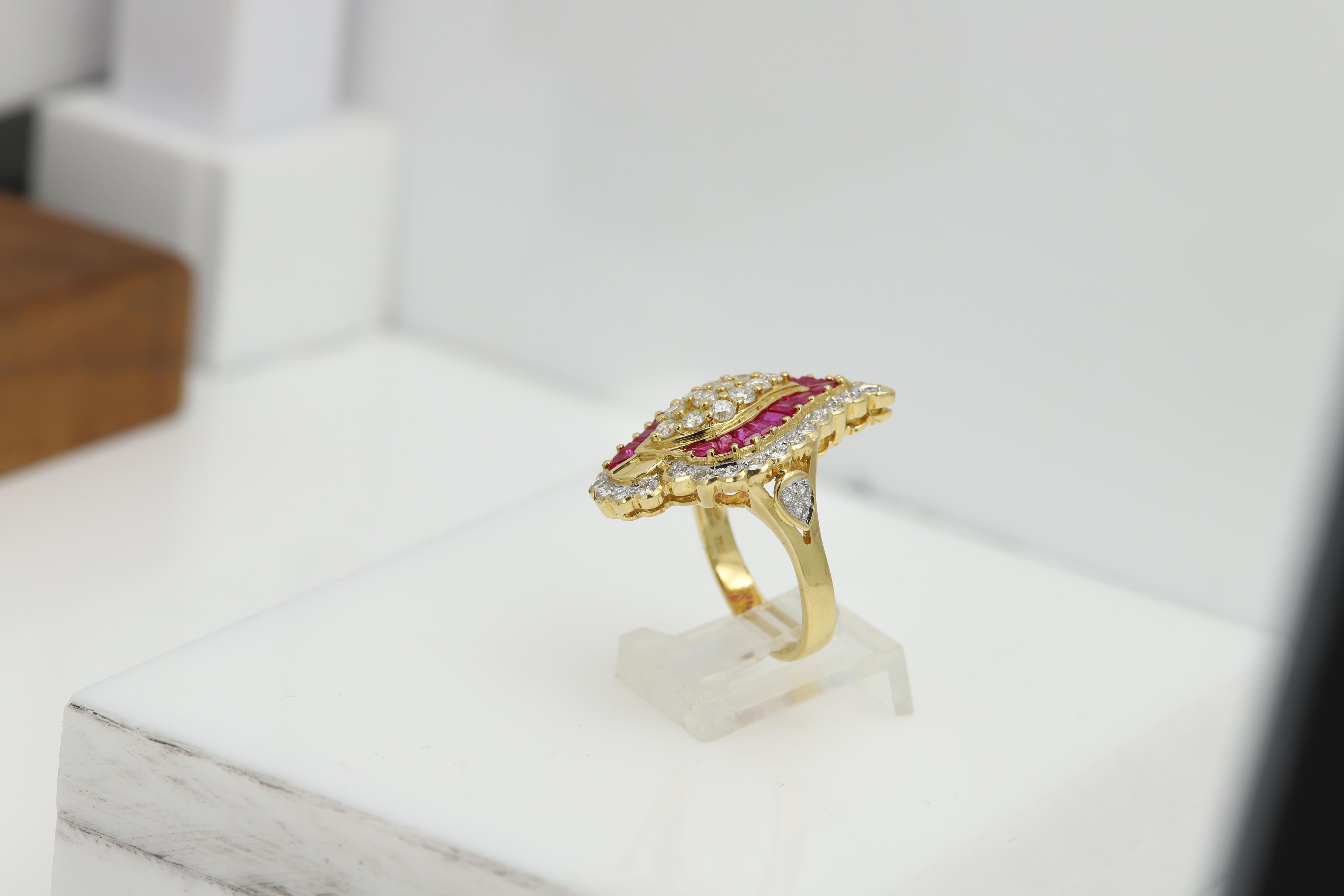Vintage Rubin-Diamant-Ring aus 18 Karat natürlichem Baguette-Rubin und natürlichen Diamanten im Angebot 1