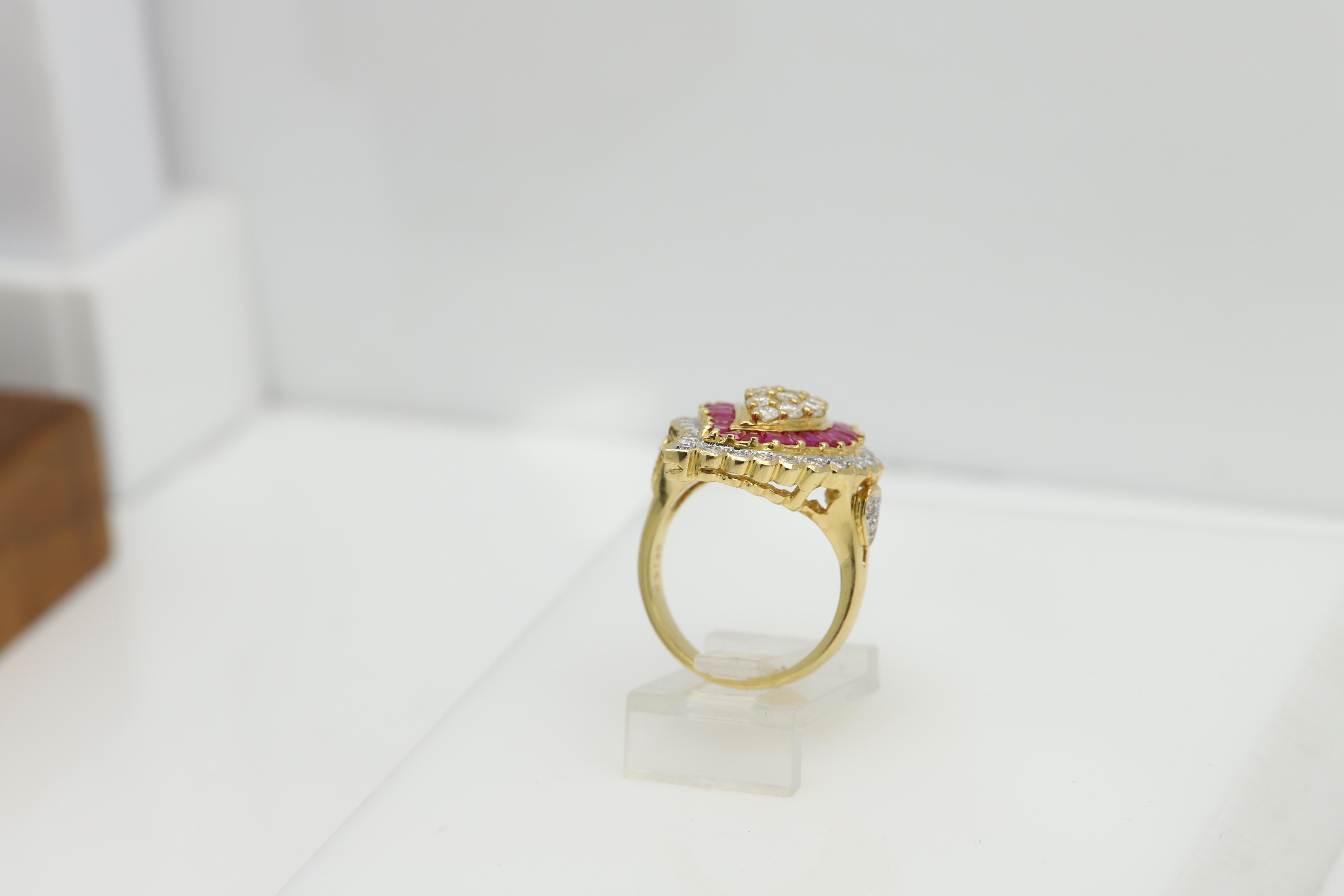 Vintage Rubin-Diamant-Ring aus 18 Karat natürlichem Baguette-Rubin und natürlichen Diamanten im Angebot 2