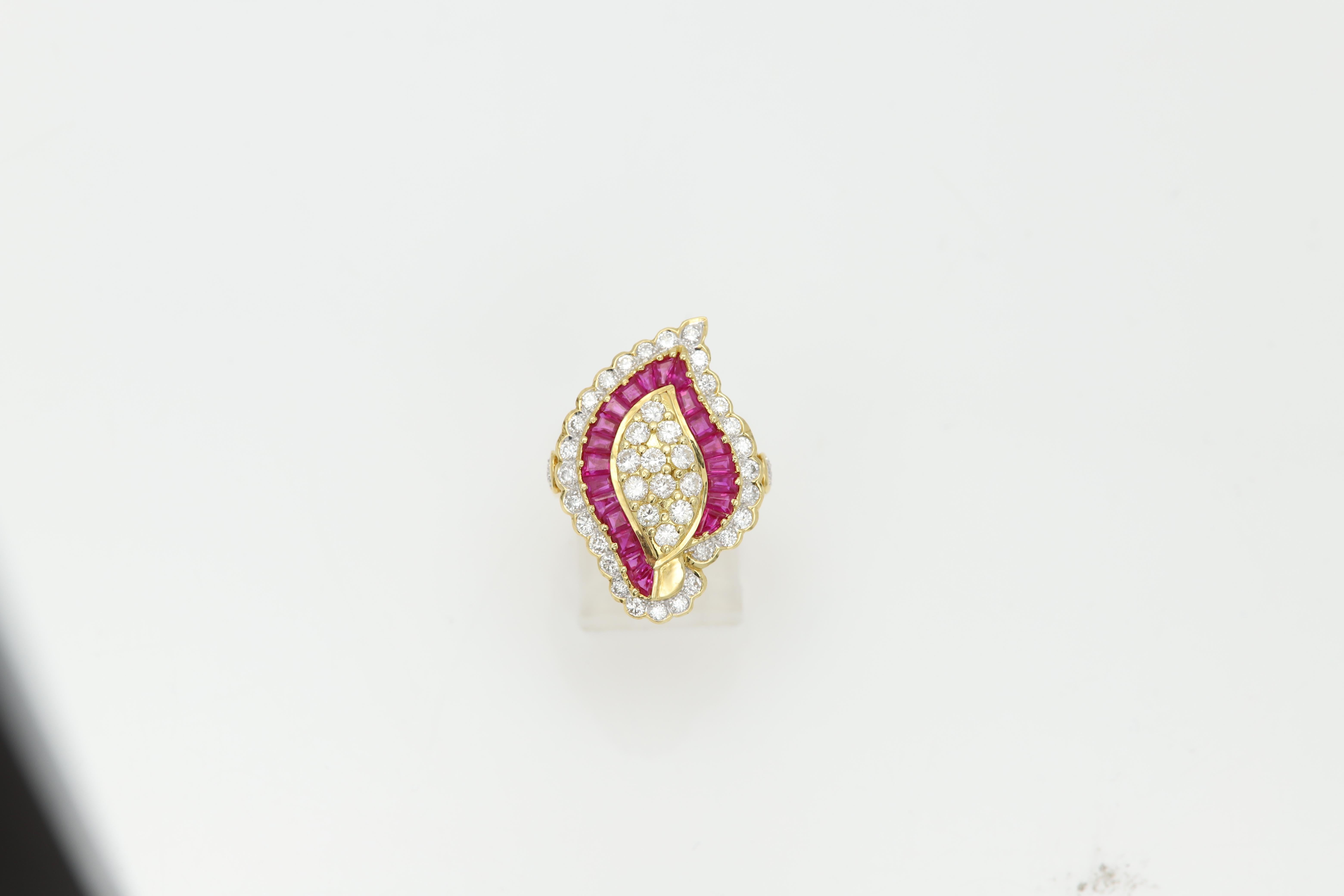 Vintage Rubin-Diamant-Ring aus 18 Karat natürlichem Baguette-Rubin und natürlichen Diamanten im Angebot 3