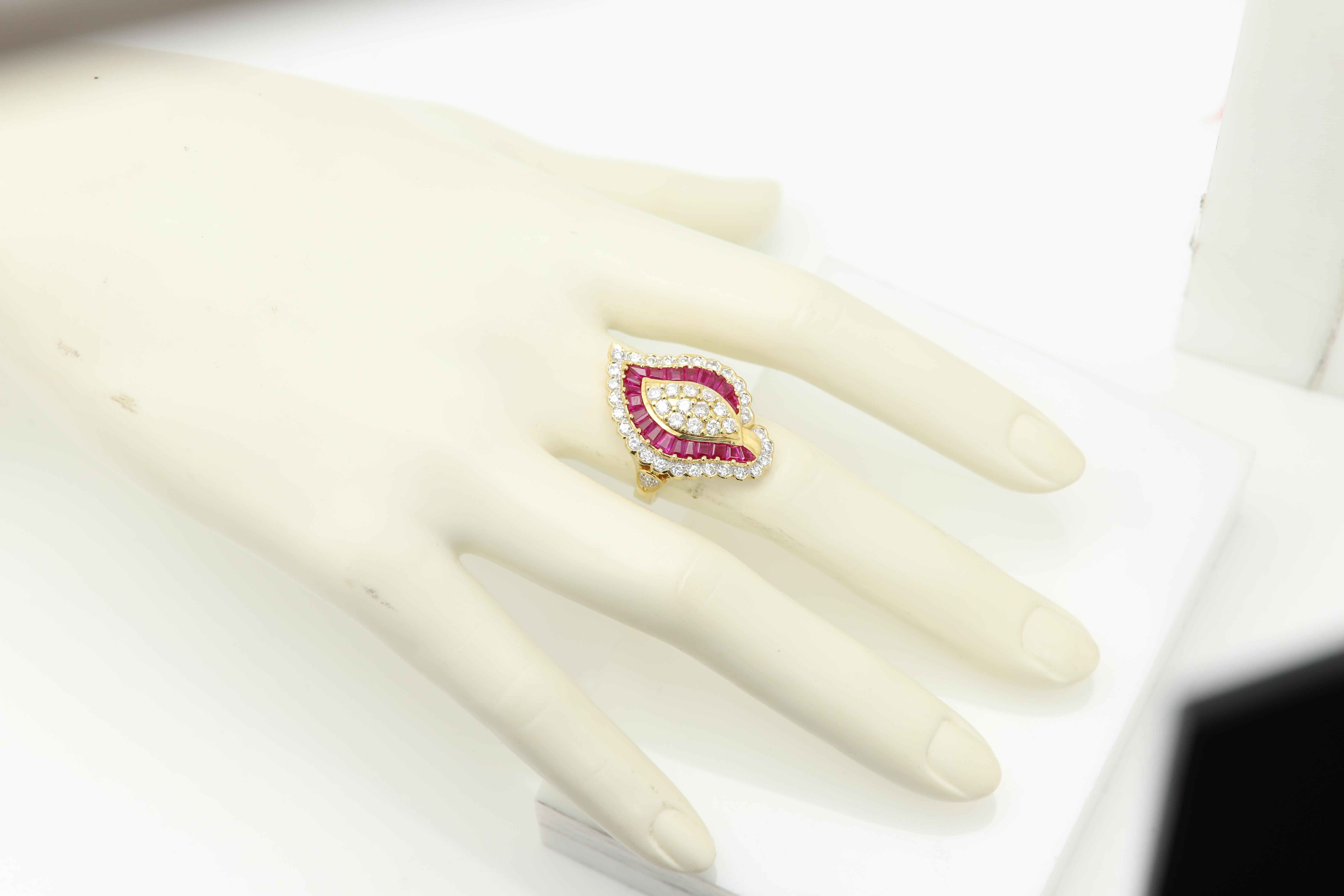 Vintage Rubin-Diamant-Ring aus 18 Karat natürlichem Baguette-Rubin und natürlichen Diamanten im Angebot 6