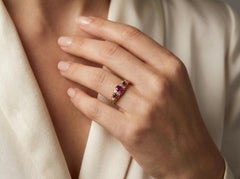 Vintage 18KT Yellow Gold Ruby and Diamond Cluster Ring, London 1975