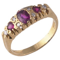 Vintage 18KT Yellow Gold Ruby and Diamond Cluster Ring, London 1975