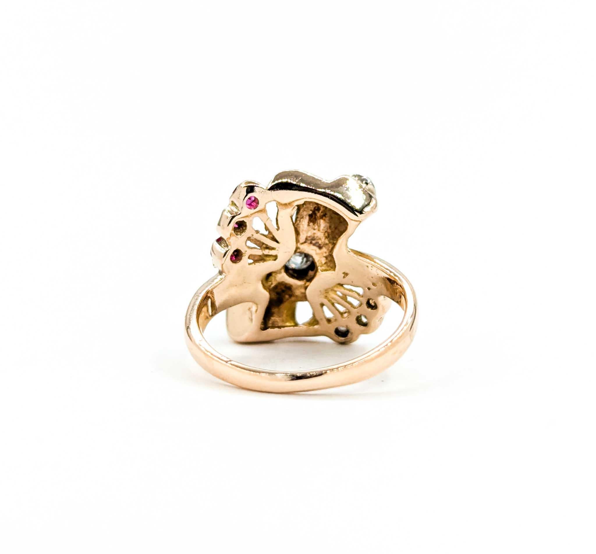 Women's Vintage Ruby & Diamond Ring in 14k Rose Gold For Sale