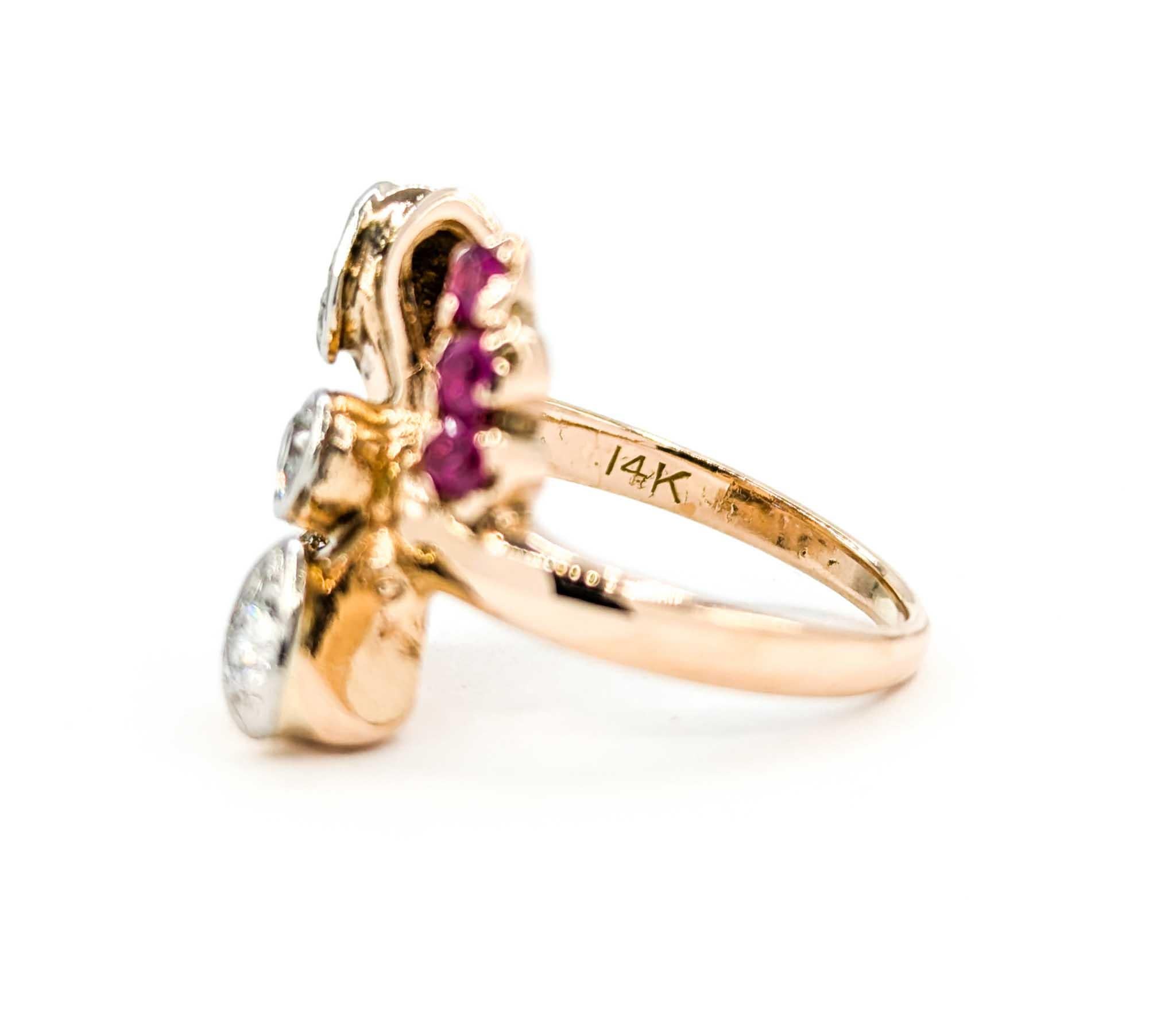 Vintage Ruby & Diamond Ring in 14k Rose Gold For Sale 1